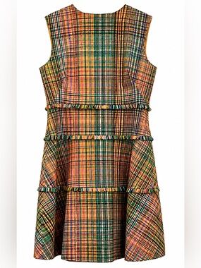 Lela Rose Handloomed Plaid Fringe Trim Fit & Flare Dress, Size 16 (1390) EUC